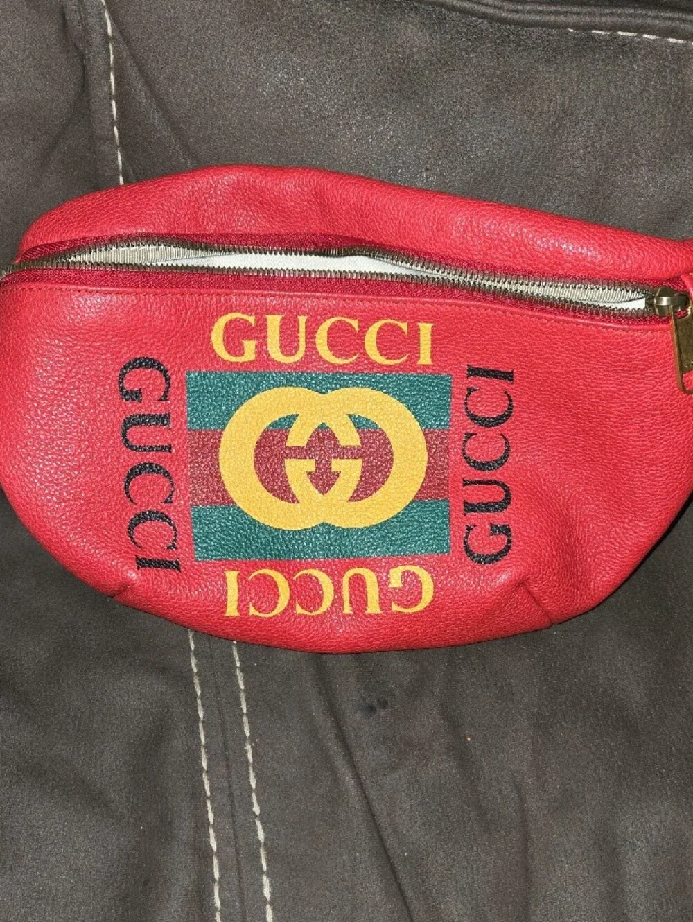 Gucci Red Logo Canvas Belt Bag with Green & Yellow Emblem